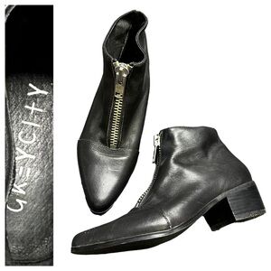 GREY CITY Black Leather Zip Booties YKK Zipper Size 6.5